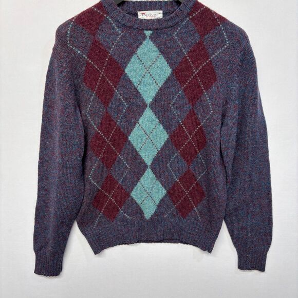 Parker of Vienna Men 100% Shetland Wool Sweater Size Large Argyle C046 -4 - Picture 10 of 14